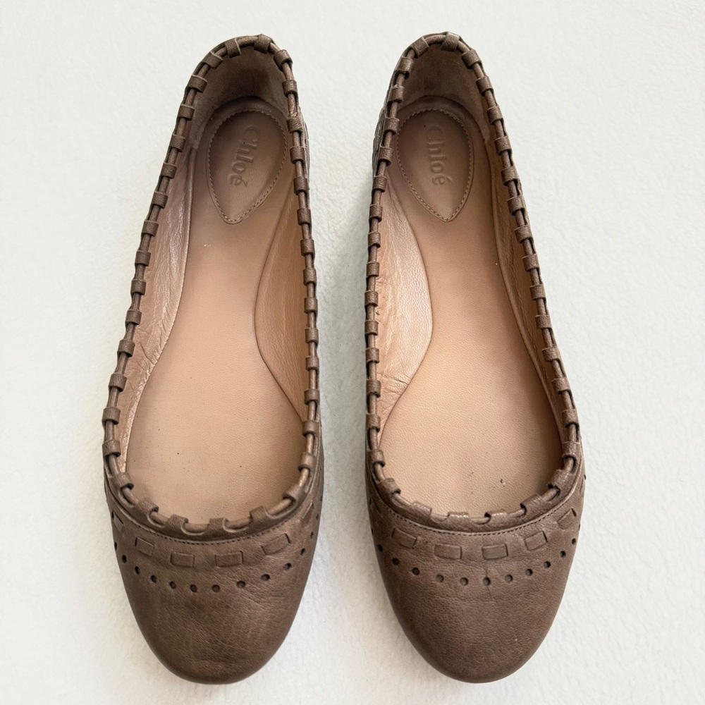 Chloe Taupe Leather Loafers